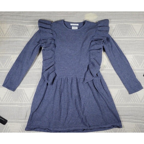 ZARA Girls Knit Ruffle Sweater Dress Blue Size 7 (122 cm)‎ – Winter Collection - Picture 1 of 4